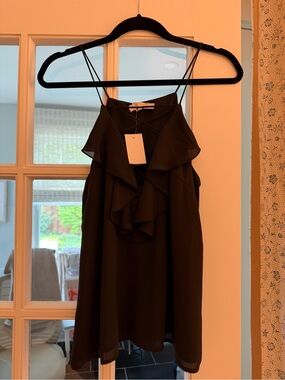 Wayf Black Ruffled Spaghetti Strap Camisole